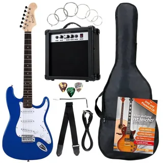 Rocktile Banger's Pack Komplettset E-Gitarre Blau (Verstärker, Tremolo, Tasche, Kabel, Gurt, Plecs, Ersatzsaiten und Schule mit CD/DVD)