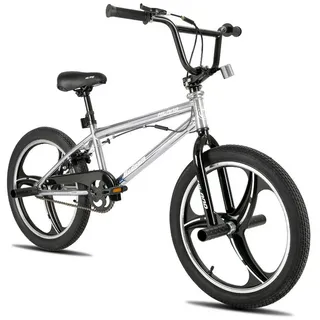 HILAND BMX-Rad 20 Inch 3 Spoke Kids BMX Bike for Boys Girls Ages 5-12, 360 Degree Rotor Freestyle, 4 Pegs Single Speed silberfarben