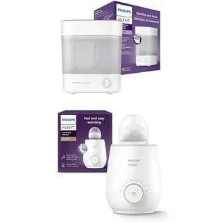 Philips Avent SCF291/00 Sterilisator für bis zu 6 Babyflaschen, Sauger und Zubehör, weiß & SCF358/00 Flaschenwärmer für schnelles und gleichmäßiges Erwärmen von Milch & Babynahrung, weiß
