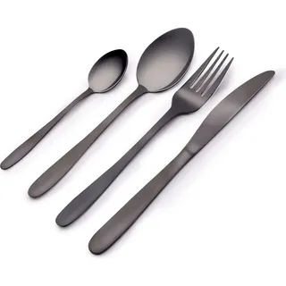 Alpina Besteck-Set - 4-Personen: 4 Messer, 4 Gabeln, 4 Dessertlöffel, 4 kleine Löffel - Spülmaschinenfest - Edelstahl 16 tlg. schwarz