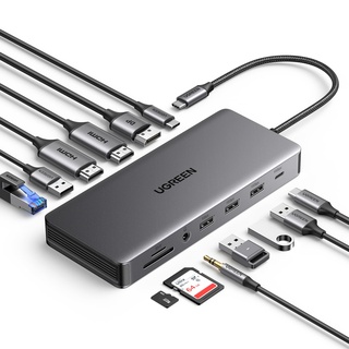 UGREEN Revodok Pro 313 USB C Docking Station Triple Display 10Gbps USB Ports 13 IN 1 USB C Hub 2HDMI, DP, 5X USB A/C Ports, PD 100W Schnellladen, Gigabit Ethernet, SD/TF Kartenleser, 3.5mm Aux