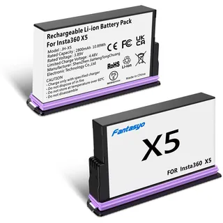 Fantasyo Insta 360 X5 Akku 2 Pack 2800mAh Hochkapazität Akku X5 Zubehör mit Schutzbox kann Misro SD -Karte Lagerung, kompatibel ist die mit der Insta 360 X5 Kamera (2 Batterien).