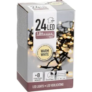 LED-Lichterkette warmweiß, 24 LEDs, Batteriebetrieben, schwarzes Kabel