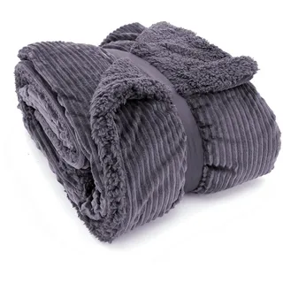 heimtexland super Dicke Cord Kuscheldecke mit flauschigem Sherpa Fell Wohndecke 200x150 Decke elegant Kuschelweich Geschenkidee Weihnachten Typ767 Anthrazit