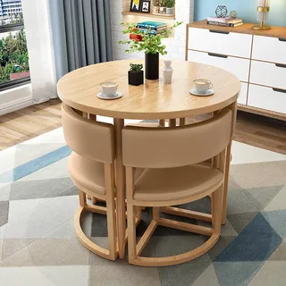 Runder Esstisch mit 4 Stühlen,Tisch Küche Rund Set,Bartisch Balkonset 4 Stühle 1 Tisch,Konferenztisch, Verhandlungstisch und Empfangstisch, mit Rückenlehne, Durchmesser 80 cm, platzsparend ( Color : P