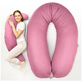 SEI Design Stillkissen Seitenschläferkissen Babynestchen Kuschelnest XXL Musselin Bezug, Schwangerschaftskissen mit Bezug, 1-tlg., Schwangerschaftskissen mit Bezug, Bezug 100% Baumwolle rosa