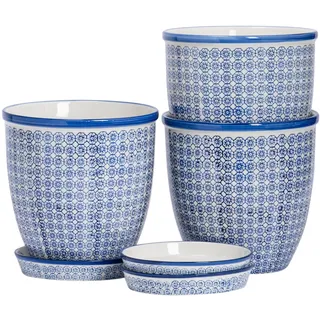 Nicola Spring Handgedruckte Pflanzentöpfe Mit Untertassen - 20,5cm - Marine - Pack Von 3
