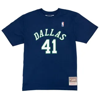 Mitchell & Ness NBA Name & Number T-Shirt - Dallas Mavericks, Dirk Nowitzki, Größe L, Dunkelblau, 100% Baumwolle, Herren, Frauen, Kinder, Unisex, Frühling, Sommer, Herbst, Winter - L