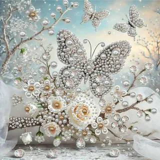Aodejoy Pearl Diamond Painting mit Rahmen für Erwachsene, 5D Perlen Damen Diamant Painting Bilder Anfänger,DIY Diamanten Malerei Geschenke Home Wand Dekor 30x30cm-Schmetterling