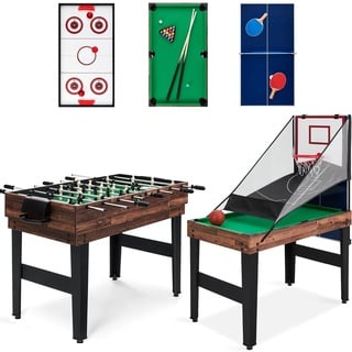 FCOUMY 5 in 1 Multi Spieltisch Set, Tischspiel multifunktional mit Tischfußball Hockey, Billard, Tischtennis, Basketball, Kombi-Tisch für Kinder Erwachsene