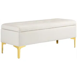 Homcom Sitzbank mit Stauraum, Polsterbank mit Samtoptik, Metallbeine, Bettbank für Wohnzimmer, Schlafzimmer, Flur, 120 x 44 x 44,5 cm Beige