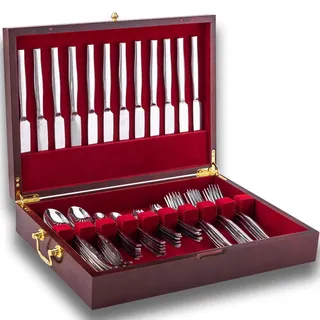 GENRICE Bestecktruhe aus Holz ohne Besteck, Besteckkasten für Silber, Besteckkoffer mit Griff und Filz gefüttert, Bestecktruhe für 12 Sets von Utensilien