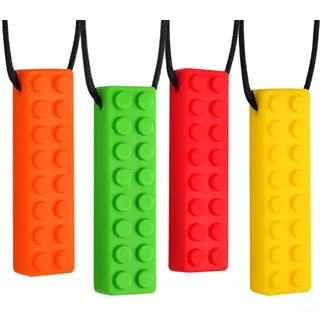 4 Stück Kauen Halskette, Sensory Chew Halskette,Baby Beißspielzeug BPA-frei, Sensory Silikon Beißring Set, Kaukette für Jungen und Mädchen