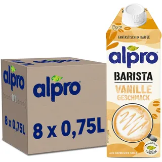 Alpro Barista Vanille – 8 x 750ml – Zum Aufschäumen – Vegan – Hafer & Soja