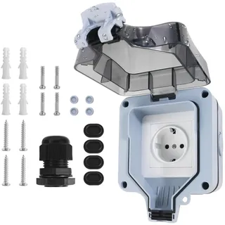 Außensteckdose Wasserdicht Outdoor Steckdose IP66, Aussensteckdose Wandsteckdose Gartensteckdose mit Abschließbar Klappdeckel für Garten Außenbereich Feuchträume steckdose aussen