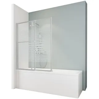 Schulte Badewannenaufsatz mit Handtuchhalter, ausziehbar 70–118 cm, Duschwand für Badewanne, 140 cm Höhe, 3 mm ESG Sicherheitsglas mit Dekor Querstreifen, Alu Natur