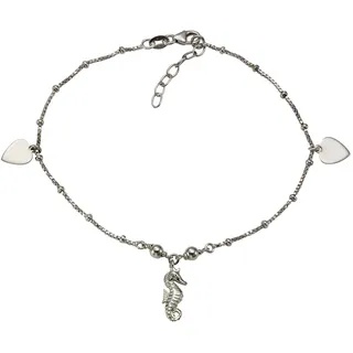 VIVANCE Fußkette "925 Silber rhodiniert Herz Seepferdchen", weiß, Fußketten, Damen, 23+2,5cm, Silber 925 (Sterlingsilber), glänzend