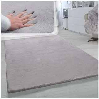 Paco Home Hochflor Teppich Für Wohnzimmer Softes Kaninchenfell Imitat Kunstfell In grau
