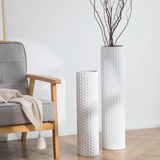 Sziqiqi Metall Bodenvase Groß 70cm: Hohe Vasen Weiß 2er für Pampasgras | Dickes, Stabile, 70/55cm, Modern, Sicher für Kinder und Haustiere, für Faulpelze, Indoor, Wohnzimmer, Einweihung