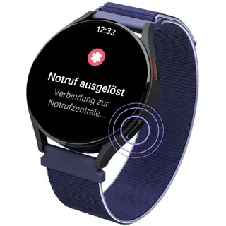 PATRONUS Notruf Uhr - für Senioren - Notfallarmband mit GPS & manuellem Notrufknopf - 24/7 Zentrale - ABO erforderlich - mit App - Sicherer Hausnotruf im Alltag (Dunkelblau)