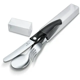 Victorinox Classic, Profi Tafelbesteck, 3-teilig, Extra Scharfe Klinge, Wellenschliff, 11 cm, Rostfreier Stahl, schwarz