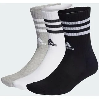 adidas 3-Streifen Cushioned Crew Socken 3 Paar Medium Grey Heather / White / Black / White 22-24