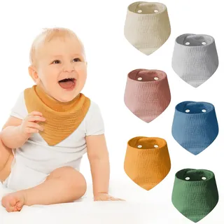 HOTUT Musselin Halstuch Baby,6 Stück Baby Dreieckstuch Lätzchen,Baumwoll Halstuch Baby mit 2 Verstellbare Druckknöpfe, Geschenk zur Geburt für Junge und Mädchen