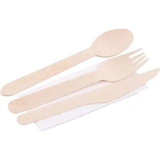 Besteckset MagicHome Woodline ECO, Holzmesser, Gabel, Loffel, Serviette, 100% Natur