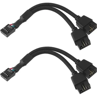 YINETTECH 2 Stück USB 2.0 9 Pin Buchse auf Dual Stecker Verlängerungskabel Motherboard USB 2.0 Header Splitter Kabel Nylon Geflochten für Computer Internes Motherboard