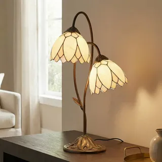 Clayre&Eef Tiffany Tischlampe LILIANA, braun / rost, für Wohn- / Esszimmer, Glas, Tiffany, Tischlampe - 33 cm - 33 cm - 61 cm