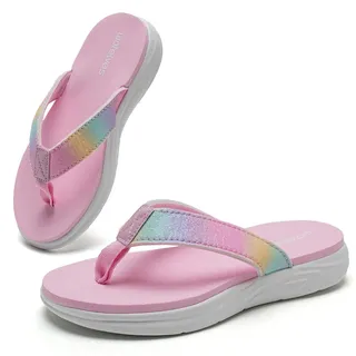 WateLves Flip Flops Kinder Zehentrenner Mädchen Badelatschen mit dicken Sohlen Sommer Strand und Pool Rutschfeste Zehensandalen(Regenbogen Rosa, 38EU) - 38 EU
