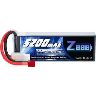 Zeee 3S LiPo Akku 11,1V 50C 5200mAh mit T Stecker für RC Auto, RC Flugzeug, RC Hubschrauber, RC Hobby