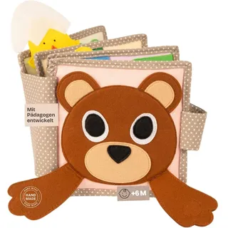 Jolly Designs – Mini Quiet Book Peek-a-Boo – Montessori Spielzeug ab 6 Monaten – Motorik & Sinneswahrnehmung fördern – Stoffbuch für Babys – Handgefertigtes Filzbuch – Perfekt für unterwegs & Reisen