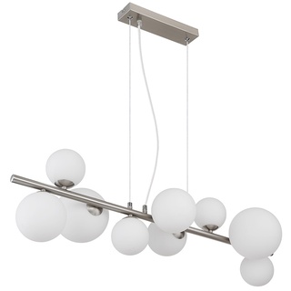 GLOBO LED Hängeleuchte Höhenverstellbar Esszimmerlampe Glaskugeln Hängelampe Glas weiß, Metall nickel, 9x G9 3,5W 350Lm warmweiß, LxBxH 87x34,5x120 cm