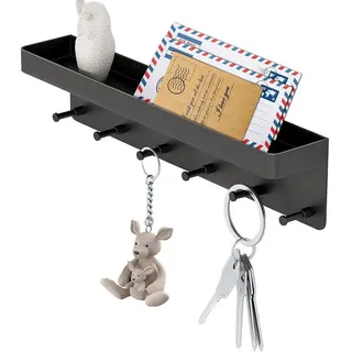 SURFOU Schlüsselbrett Schlüsselbrett mit Ablage, Schlüsselboard Schlüsselhalter ohne Bohren, (Edelstahl Selbstklebend Schlusselhanger Schlüssel Aufbewahrung Schlüsselleiste Wandorganizer Hakenleiste mit 6 Haken, Weiß/Schwarz, Schlüsselbrett), Edelstahl mit 6 Haken schwarz