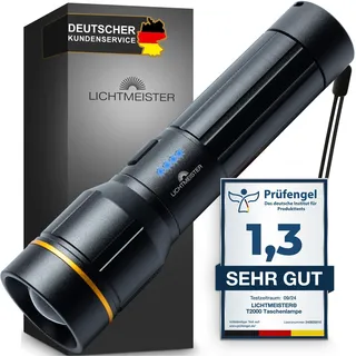 LICHTMEISTER® Taschenlampe (2000 Lumen, 5000 mAh Akku) - Taschenlampe LED aufladbar - LED Taschenlampe extrem Hell