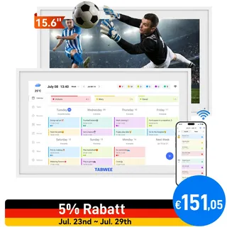 tabwee P15 15,6-Zoll 1080P Full-HD Touchscreen Digitaler Kalender mit WLAN & eCalendar-App-Unterstützung Weiß