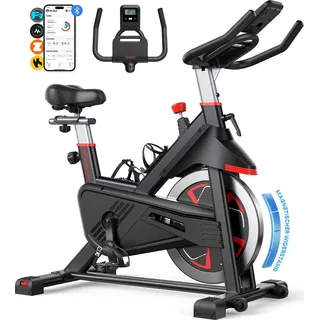 Merach Heimtrainer Fitnessbike für Zuhause mit lcd, Tablet-Halter, 0–100 ... Widerstand, Leises Magnetischer Widerstand, LCD-Monitor, Indoor Cycling Bike mit Hantelrack, Eigener App, bis 136KG