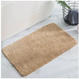 HELLSER Badematte MIRA - Badezimmerteppich rutschfest & waschbar - Mikrofaser, rutschhemmend beschichtet, fußbodenheizungsgeeignet, schnell trocknend, Polyester beige 60 cm x 120 cm