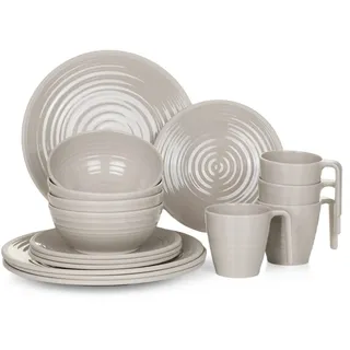 Melamin Camping Geschirr Set 4 Personen I Coffee Design I 16 Teilig I Tafelgeschirr Picknick BBQ Kochgeschirr