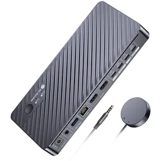 AV Access Docking Station KVM Switch 2 Monitors 2 Laptops, 4K KVM Switch Dual Monitor, 100W PD for Each PC, 1G Ethernet, EDID Emulation, Ideal for Home Office & Gaming