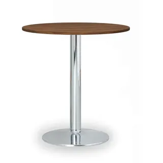 Runder Konferenztisch, Bistrotisch FILIP II, Durchmesser 80 cm, verchromtes Metallgestell, Nussbaum