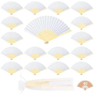 lalago 40 Stück Fächer Weiß Faltbare Handfächer Fächer Hochzeit Bambus Faltfächer Papierfächer Zum DIY Bemalen für Hochzeit Gäste Geschenk Geburttag Party DIY und Wand Dekoration