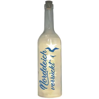 LED-Flasche mit Motiv , Norddeich verrückt mit Möwen , blau , 29cm , Flaschen-Li