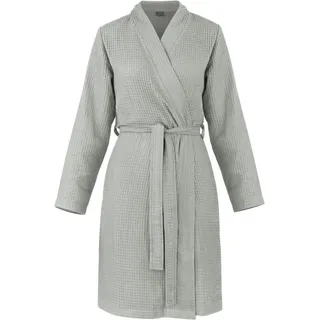 normani Bademantel Damen Morgenmantel aus Waffelpique Manisa, Viskose, Mit Gürtel, Bindegürtel, Langer leichter Morgenmantel aus Bambusviskose grau M/L