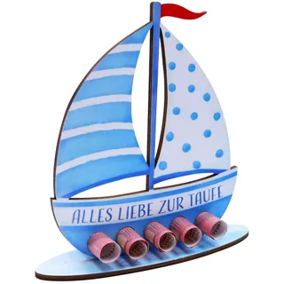 Noviatrix Taufgeschenke Jungen, Holz Taufe Geschenk, Segelboot was Schenkt man zur Taufe, für Taufe, Kommunion, Geburtstag (Blau)