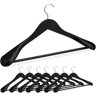 Relaxdays Anzug Kleiderbügel, 8er Set, breite Schulter, Hosenstange, für Jacke, Hemd, Hose, Holzkleiderbügel, schwarz