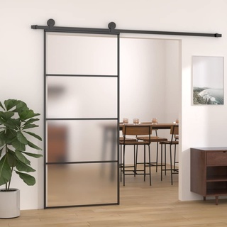 SECOLI Schiebetür Glas Schiebetür Komplettset Glas Glasschiebetür Komplettset Schiebetür Komplettset mit tür glastür Sliding Door Schwebetür-Schwarz-Mattiert-90 x 205 cm