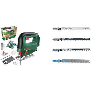 Bosch Home and Garden Cordless Jigsaw UniversalSaw 18V-100 (Without Battery, 15 pcs Jigsaw Blade Set Included, Carton Packaging) + "Tough Box" Jigsaw Blade-Set with Single Lug Shank, Set of 40 Piece