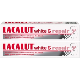 LACALUT WHITE & REPAIR ZAHNCREME, 75ml Zahnpasta zum Aufhellen der Zähne, Straffung und Festigung des Zahnfleischs, Zahncreme für weiße Zähne, 2 x 75ml